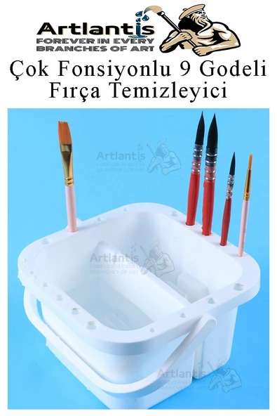 Fırça Temizleme ve 9 Hazneli Palet 1 Adet 18 li Resim Fırça Tutuculu Boya Fırçası Temizleyici Kapaklı Taşınabilir Plasti - 3