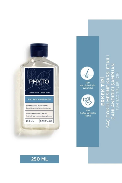 PHYTO Phytocyane Men Invigorating Shampoo Erkek Tipi Saç Dökülmesine Karşı Canlandırıcı Şampuan 250Ml