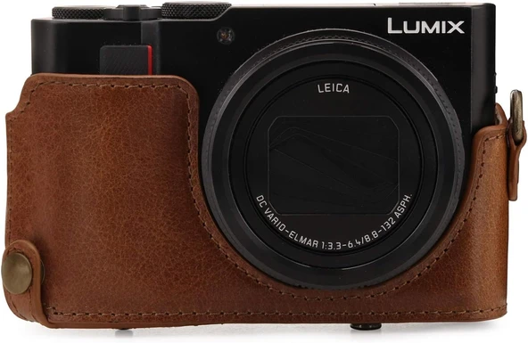 MegaGear MG1436 Panasonic Lumix DC-ZS200 Hakiki Deri Kamera Çantası Kahve - 4