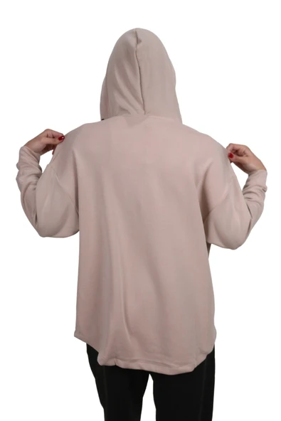 Kadın Modal Kumaş Yumuşak Dokulu Fermuarlı  Rahat Kalıp Bej Kapüşonlu Ceket Hırka - 5