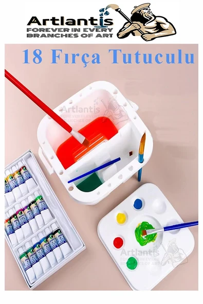 Fırça Temizleme ve 9 Hazneli Palet 1 Adet 18 li Resim Fırça Tutuculu Boya Fırçası Temizleyici Kapaklı Taşınabilir Plasti - 4