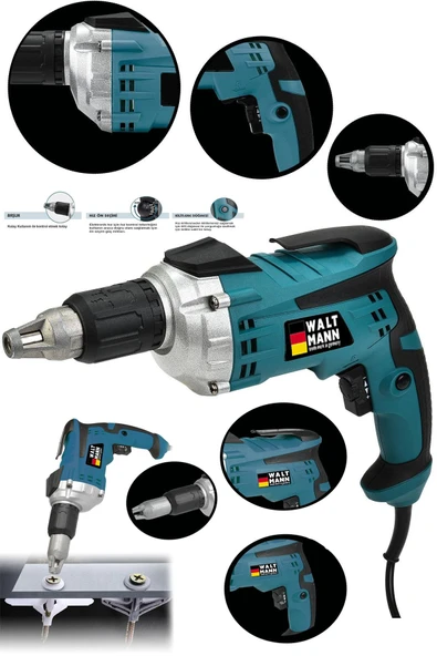 WaltMann Profesyonel Alçıpan Vidalama Mavi 520 Watt