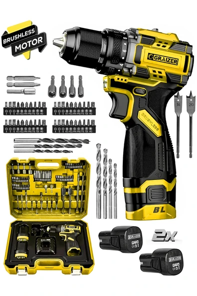 Graizer Powerforge 16.8v Çift Akü Çelik Mandren Kömürsüz Motor Darbesiz Şarjlı Matkap Akülü Vidalama-Sarı