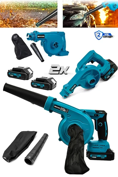 Profesyonel 21v Çift Akülü Kompresör Şarjlı Hava Üfleme Makinesi-Mavi - Resim 2