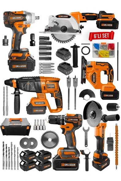 Powerforge Profesyonel Kömürsüz Bakır Sargılı Çelik Şanzıman 6'lı Set Sunta Kesme+Dekupaj-Turuncu - 2