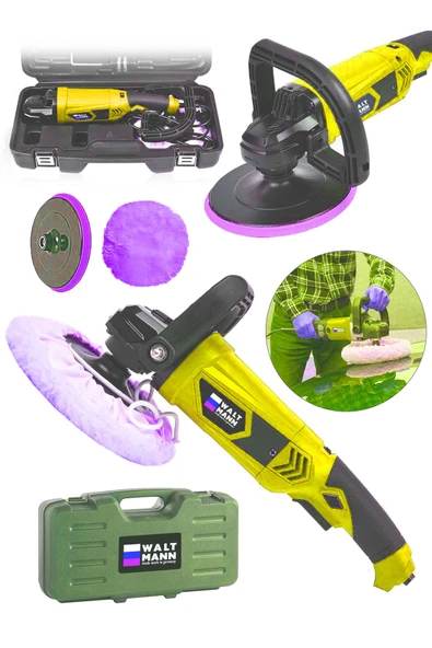 WaltMann Devir Ayarlı Polisaj Makinesi 1300 Watt 180mm 6 Kademeli Pasta Cila Kiti Hediye Sarı