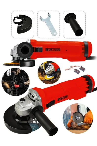 Graizer Powerforge 750w Avuç Taşlama Makinesi 125mm Bakır Sargılı Spiral-Kırmızı