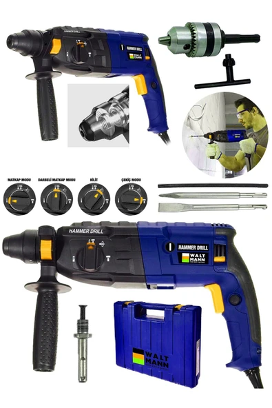 WaltMann Germany 1200w Kırıcı Delici Hilti Darbeli Matkap 2-28mm Mavi