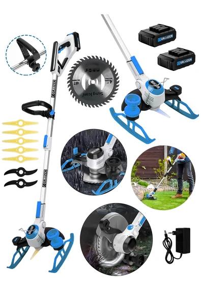 Graizer Dijital Ekran Ot Çalı Çim Biçme Şarjlı Tırpan 9000r/min-Mavi - 2