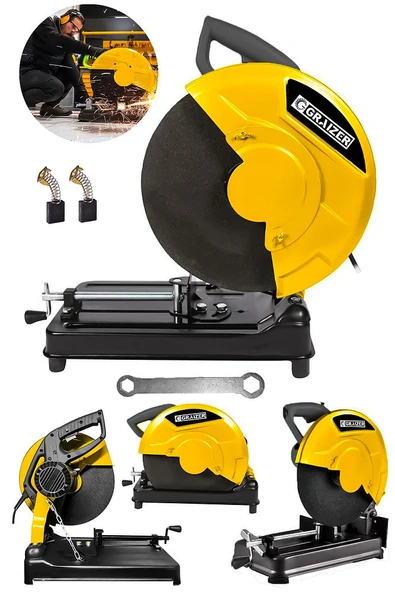 2600 Watt Çelik Dişli Şanzuman Bakır Sargılı 355 Mm Profil Ahşap Metal Kesim Makinesi-Sarı - 2