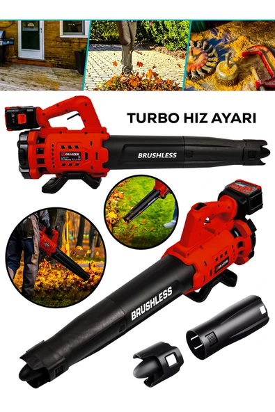 Graizer 21 V Çift Akülü Turbo Motor 2800 Rpm Yaprak Hava Üfleme Makinesi-Kırmızı