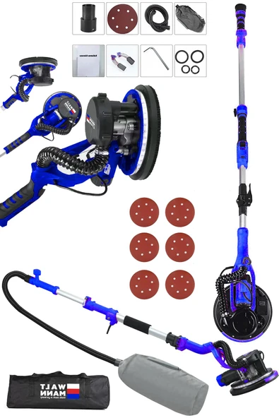 WaltMann Germany 360'Ledli 1100W Pro Alçıpan Duvar Zımpara Makinası Toz Emmeli  - Mavi