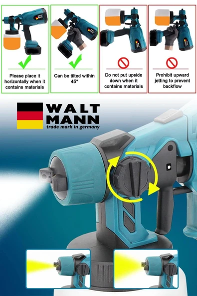 WaltMann Germany Yüksek Basınçlı Çift Akülü Sprey Boya Püskürtme Tabancası Mavi