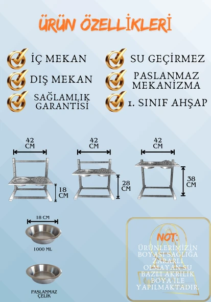 Büyük ve Orta Boy Köpekler İçin Ayarlanabilir 3 Yükseklikli Paslanmaz Çelik Mama ve Su Kabı Standı - 5