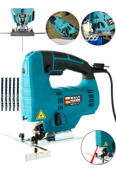 WaltMann Professional Devir Ayarlı Dekupaj Bıçkı Testere Makinası Bakır Sargılı  Lazerli 1200 W Mavi