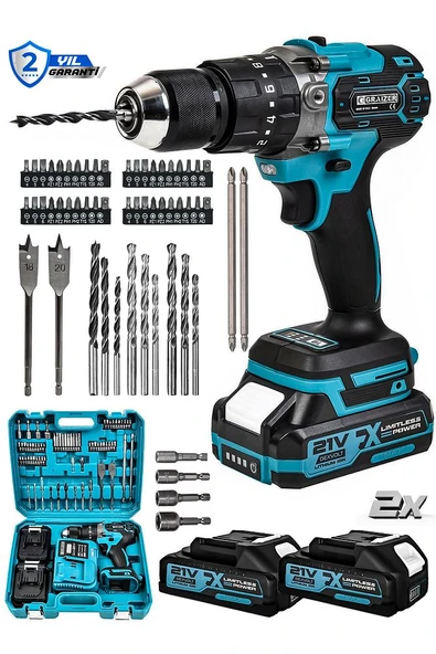 Powerforge 21v Çift Akülü Vidalama Çelik Mandren Kömürsüz Motor Darbeli Şarjlı Matkap-Mavi - 2