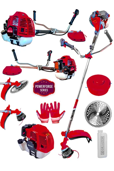 Graizer Powerforge 58 Cc 11000 Rpm Yan Tipi Benzinli Ot Çalı Çim Biçme Tırpanı-Kırmızı