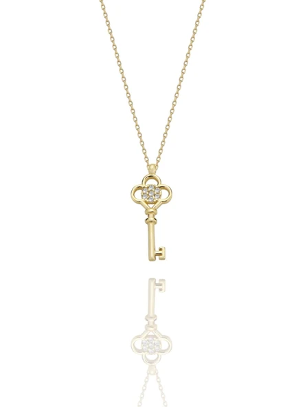 Minik Anahtar Taşlı  Çok Şık 14 Ayar Altın Kolye ürün görseli