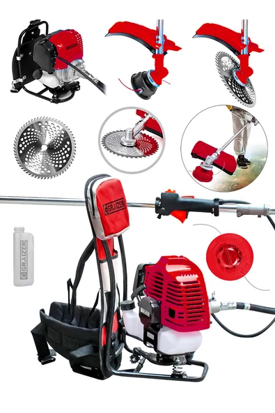 Graizer 58 Cc 11000 Rpm Sırt Tipi Benzinli Motorlu Ot Çalı Çim Biçme Tırpanı-Kırmızı
