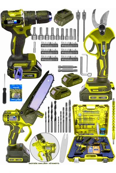 WaltMann Germany 3 lü Set XR LI-ION Batarya Kömürsüz Motor Şarjlı Matkap Şarjlı Sarı