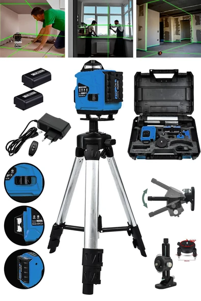 Graizer Powerforge Profesyonel 360° 16 Köşe Otomatik Hizalama Tripod'lu Lazer Metre Hizalama-Mavi