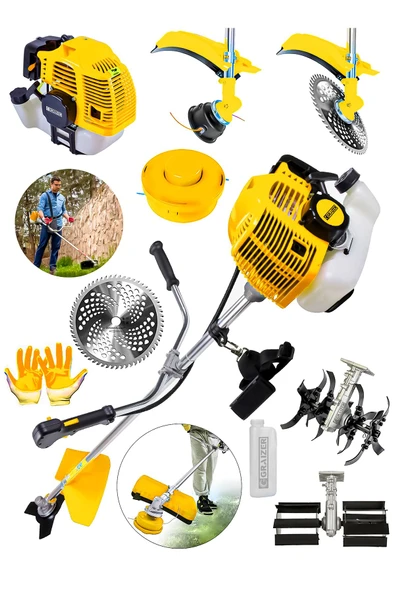 Graizer 58 Cc 11000 Rpm Yan Tipi Benzinli Ot Çalı Çim Biçme Tırpanı Akrobat-Palet Çapa-Sarı