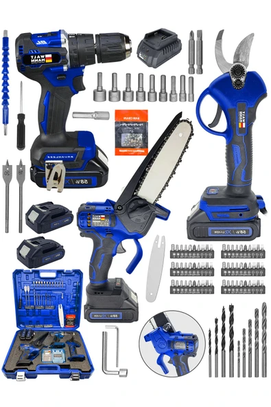 WaltMann Germany 3 lü Set XR LI-ION Batarya Kömürsüz Motor Şarjlı Matkap Şarjlı Mavi