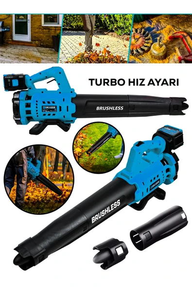 Graizer 21 V Çift Akülü Turbo Motor 2800 Rpm Yaprak Hava Üfleme Makinesi-Mavi