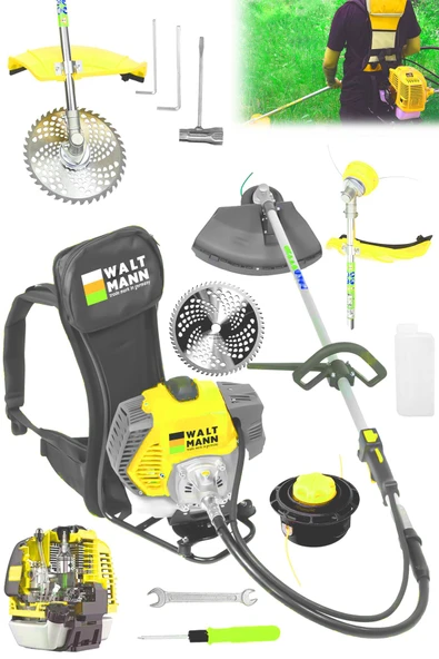 WaltMann Sırt Tipi Benzinli Motorlu Ot Çalı Çim Biçme Tırpanı 11000rpm 5.9 Hp Sarı