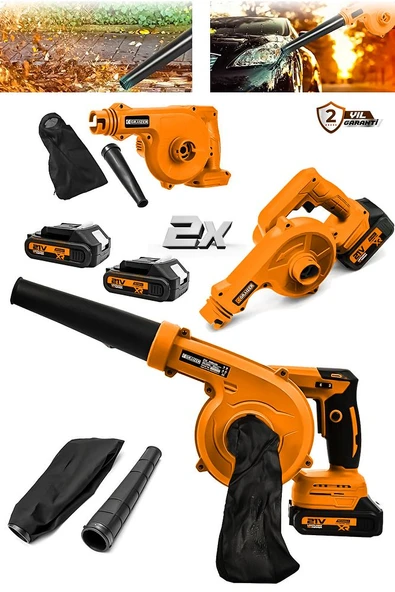 Profesyonel 21v Çift Akülü Kompresör Şarjlı Hava Üfleme Makinesi-Turuncu - Resim 2