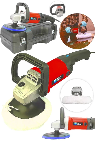 WaltMann Devir Ayarlı Polisaj Makinesi 1800 Watt 180mm 6 Kademeli Pasta Cila Kiti Hediye KIRMIZI