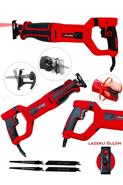 1000W 6 Kademe Devir Ayarlı Bakir Sargılı Kemik Kesme Tilki Kuyruğu Testere Lazerli-Kırmızı - Resim 2