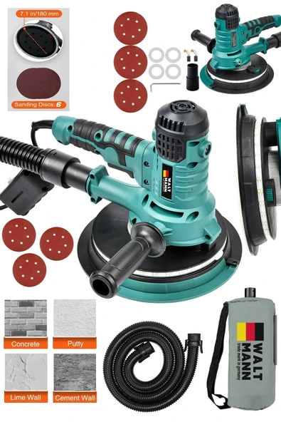 WaltMann 360'Ledli 850W Pro Alçıpan Zımpara Makinası Toz Emmeli Mavi
