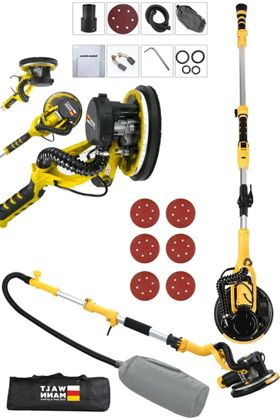 WaltMann Germany 360'Ledli 1100W Pro Alçıpan Duvar Zımpara Makinası Toz Emmeli  - Sarı