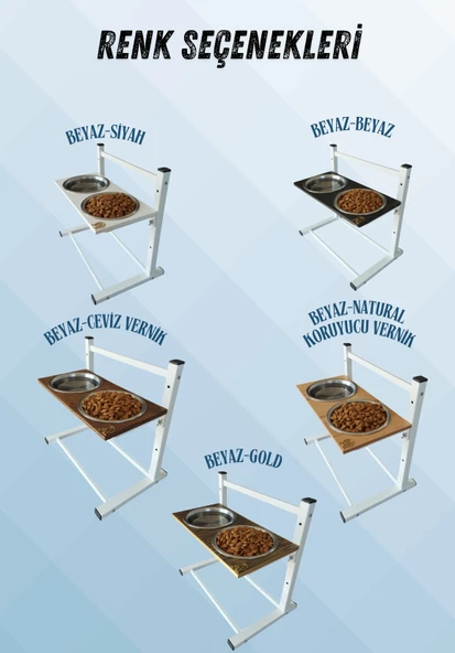 Büyük ve Orta Boy Köpekler İçin Ayarlanabilir 3 Yükseklikli Paslanmaz Çelik Mama ve Su Kabı Standı - Resim 2