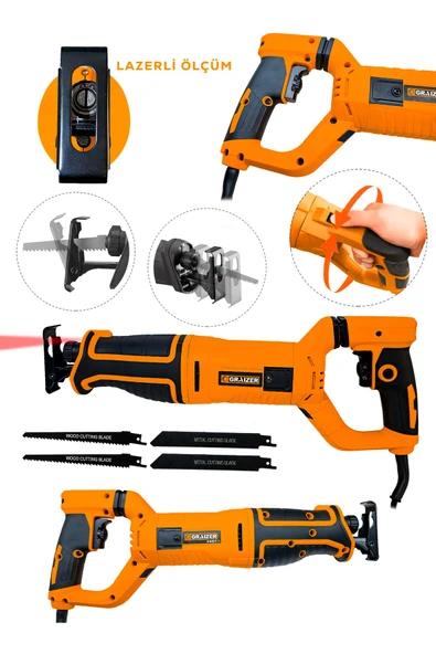 Graizer 1000w 6 Kademe Devir Ayarlı Bakir Sargılı Kemik Kesme Tilki Kuyruğu Testere Lazerli-turuncu
