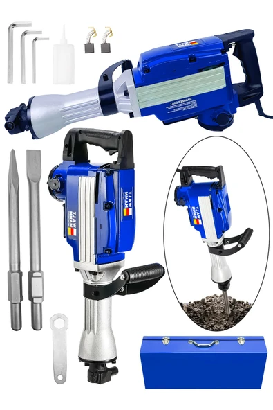 WaltMann Germany Büyük Tip Kırıcı Hilti Kavrama Kollu 16 kg 3 Metre Kablolu Mavi 65 mm - Mavi
