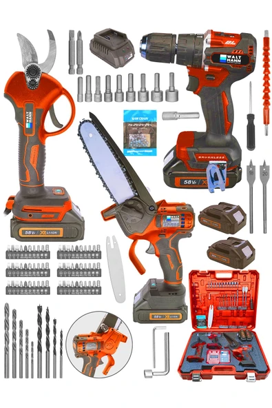 WaltMann 3 lü Set XR LI-ION Batarya Kömürsüz Motor Çift Akülü Şarjlı Kırmızı
