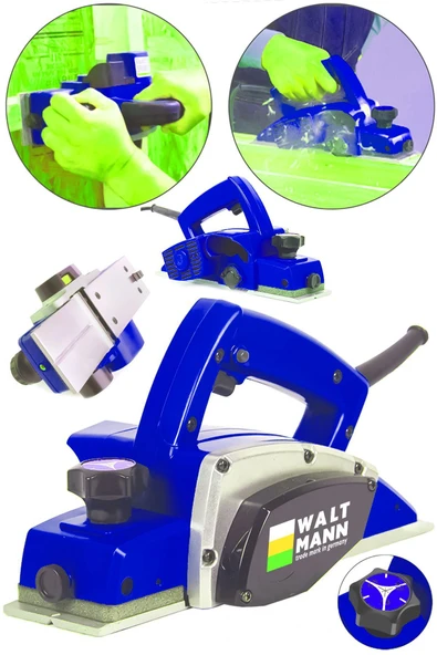 WaltMann Germany 3000 Watt Çift Bıçaklı Planya Makinası 16000 Rpm Mavi