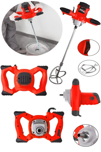 WaltMann Germany Devir Ayarlı 9600W Elektrikli Alçı Boya Harç Karıştırıcı Kırmızı Model