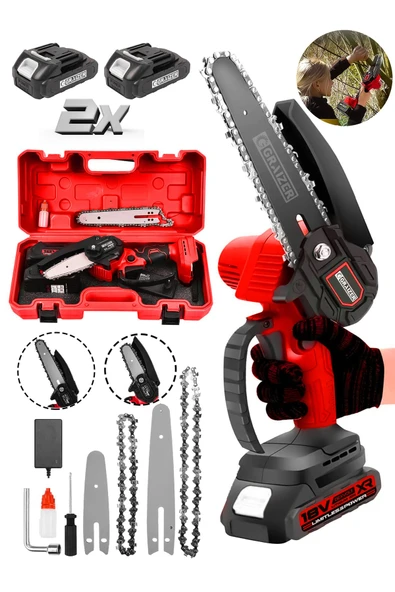 Graizer Powerforge Profesyonel Metal Dişli 18v 1.5ah Şarjlı Dal Budama Testeresi-Kırmızı