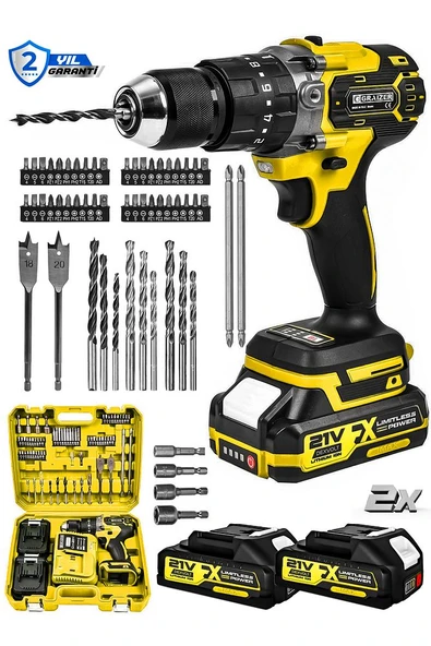 Powerforge 21v Çift Akülü Vidalama Çelik Mandren Kömürsüz Motor Darbeli Şarjlı Matkap-Sarı - 2