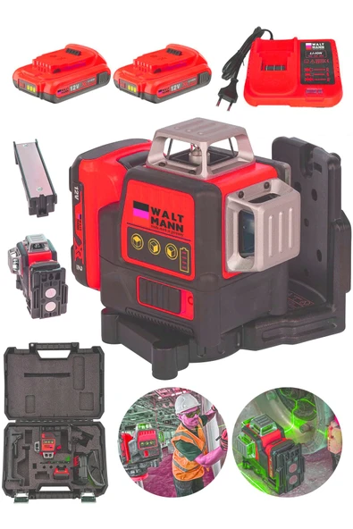 WaltMann 58Vf Çift Akülü 12 Köşe 360° Otomatik Hizalamalı Lazer Metre Hizalama Kırmızı - 2