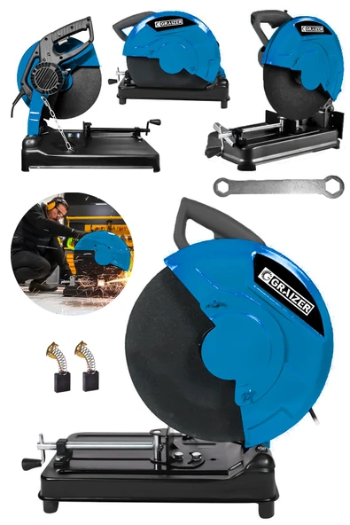 Graizer 2600 Watt Çelik Dişli Şanzuman Bakır Sargılı 355 Mm Profil Ahşap Metal Kesim Makinesi-Mavi