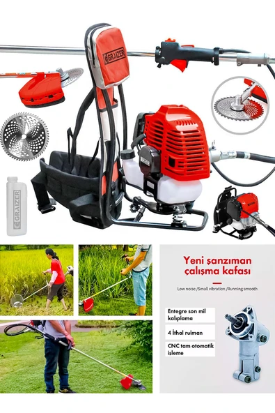 Graizer 58 Cc 11000 Rpm Sırt Tipi Benzinli Motorlu Ot Çalı Çim Biçme Tırpanı-Kırmızı - 2