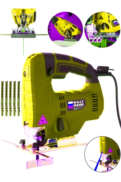 WaltMann Professional Devir Ayarlı Dekupaj Bıçkı Testere Makinası Bakır Sargılı Lazerli-Sarı