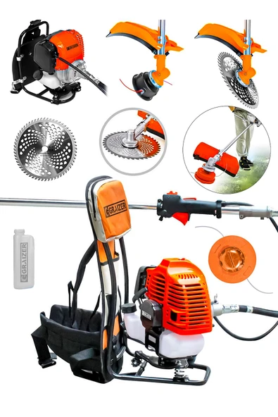 Graizer 58 Cc 11000 Rpm Sırt Tipi Benzinli Motorlu Ot Çalı Çim Biçme Tırpanı-Turuncu