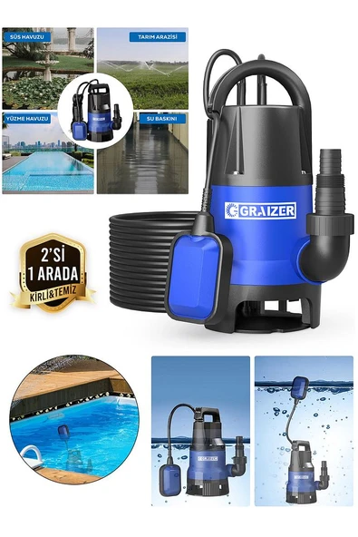 2 Hp Dalgıç Su Karter Pompası Kirli Temiz Yüzme Havuzu Gölet Sel Su Aktarma Pompası Yeni Seri - Resim 2