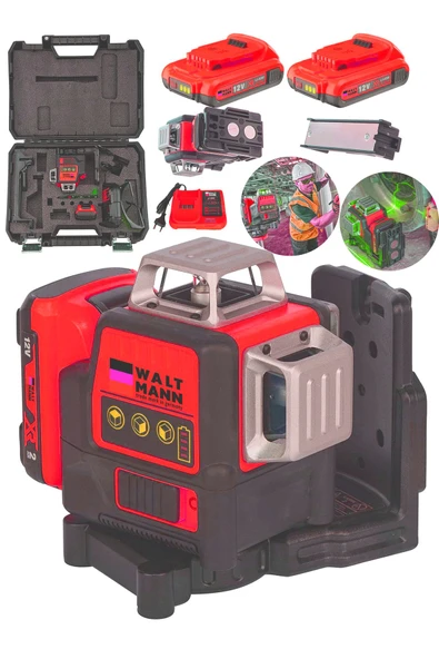 WaltMann 58Vf Çift Akülü 12 Köşe 360° Otomatik Hizalamalı Lazer Metre Hizalama Kırmızı