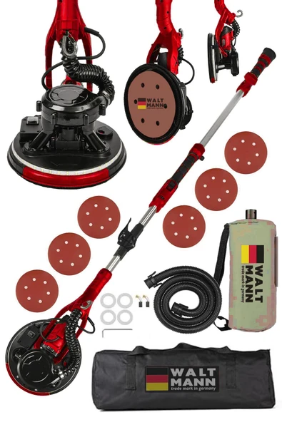 WaltMann 360'Ledli 850W Pro Alçıpan Duvar Zımpara Makinası Toz Emmeli Kırmızı
